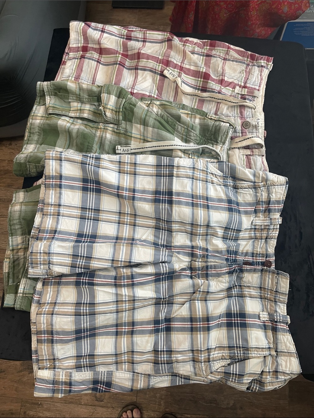 Set of 3 Abercrombie & Fitch Plaid Cotton Drawstring Shorts - Red, Blue & Green
